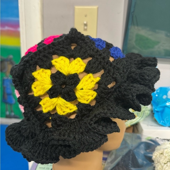 Black with colorful accents Crochet Floppy Hat made to order - Picture 4 of 6